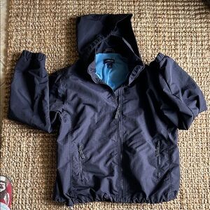Lands End Kids Navy Hooded Jacket with Blue Lining - Lightweight